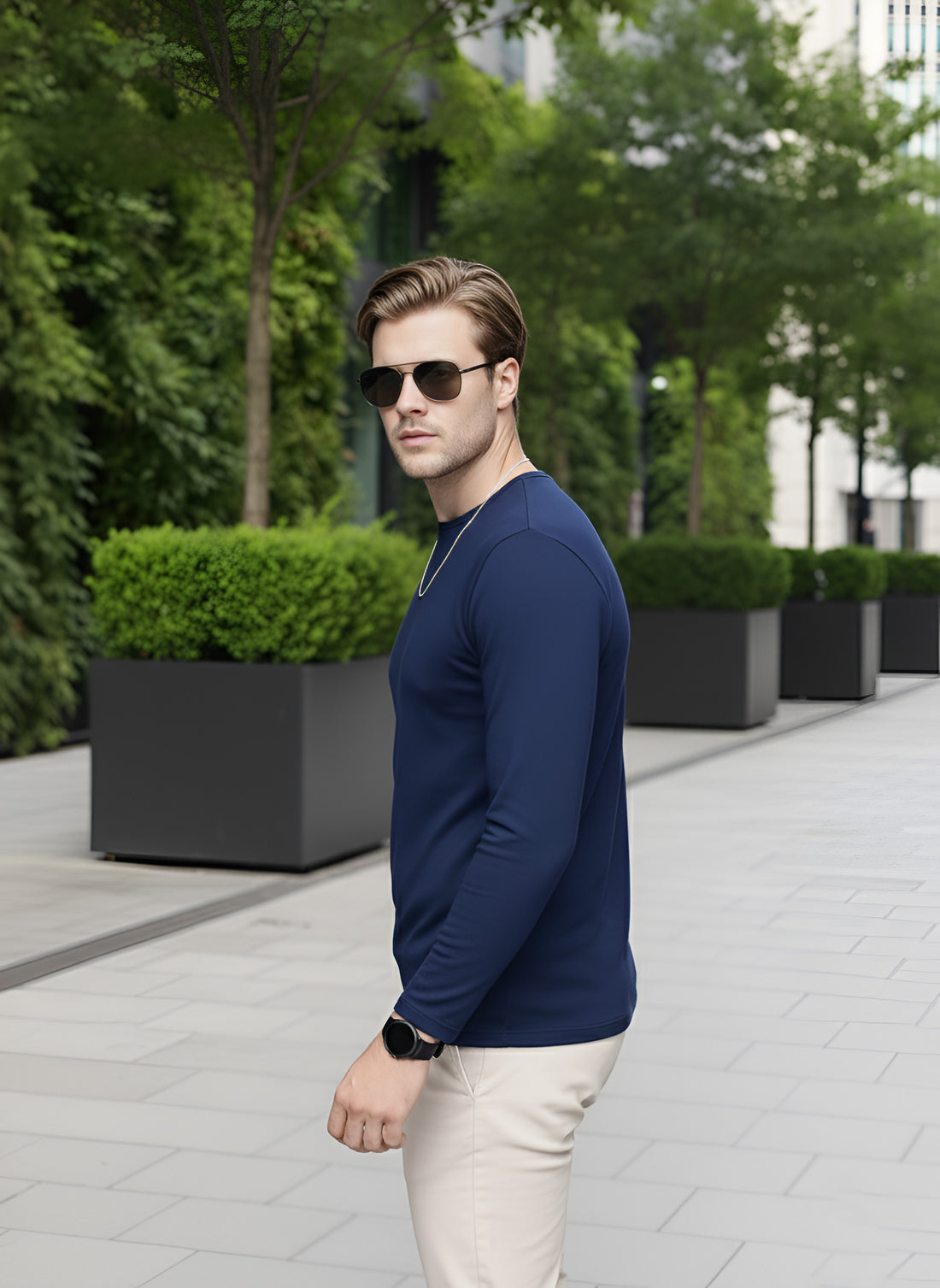 Long Sleeve Aircraft Blue T-Shirt