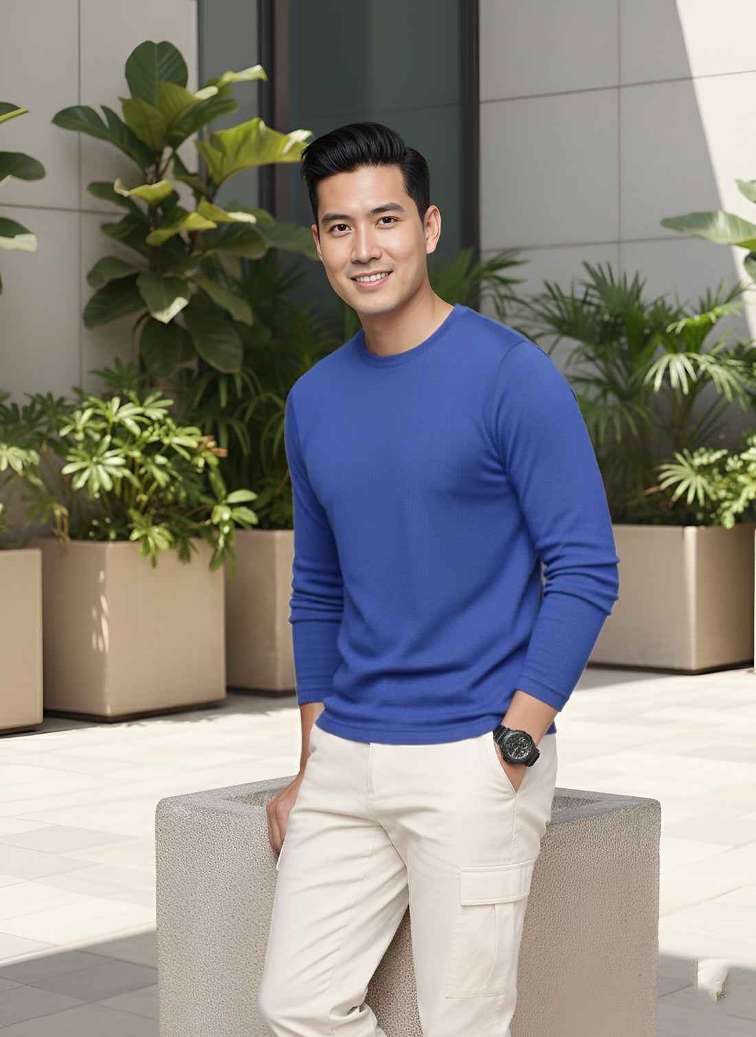 Long Sleeve Royal Blue T-Shirt
