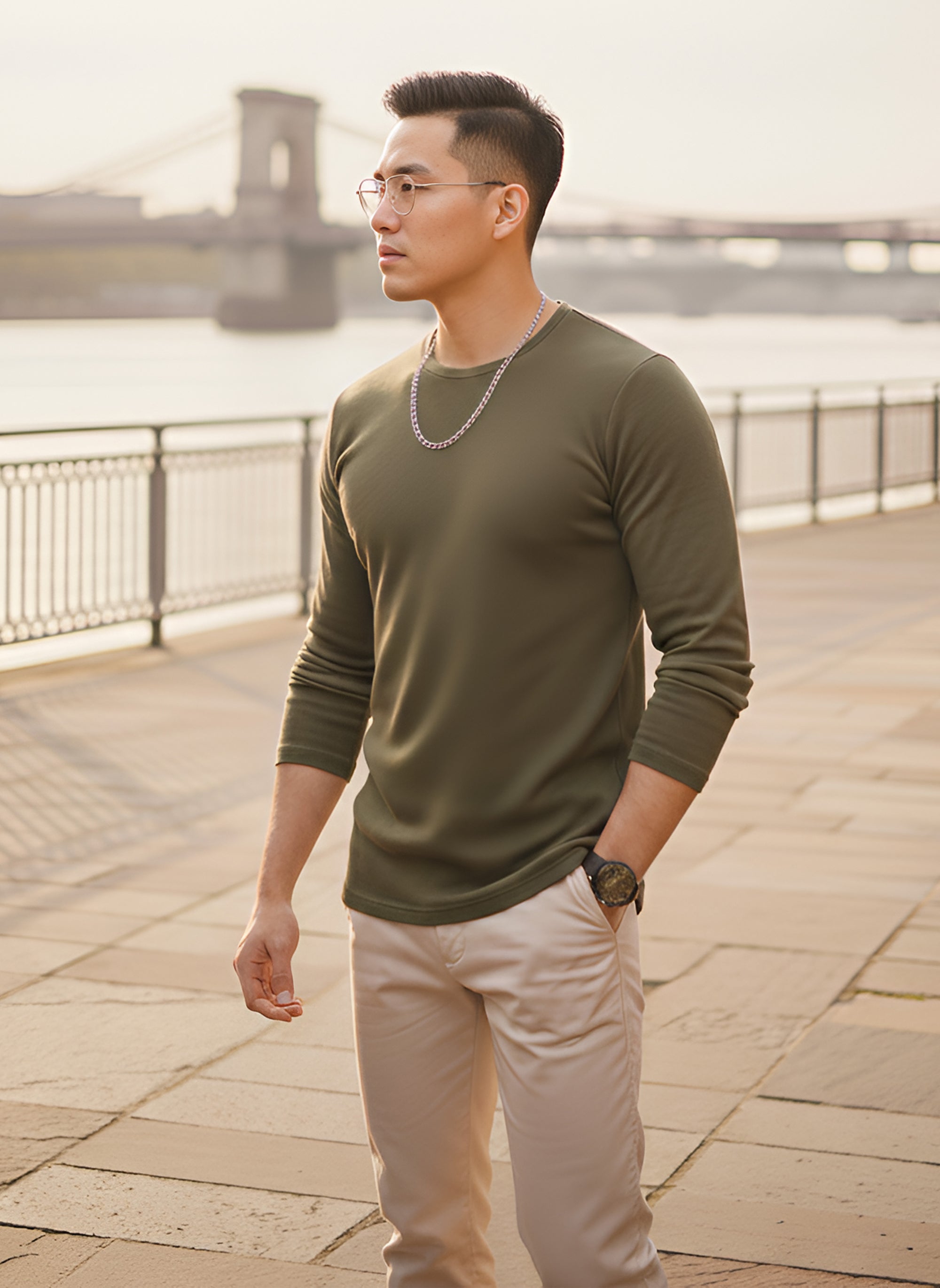 Long Sleeve Olive Green T-Shirt