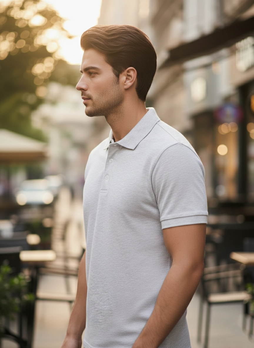 White Melange Polo T-Shirt