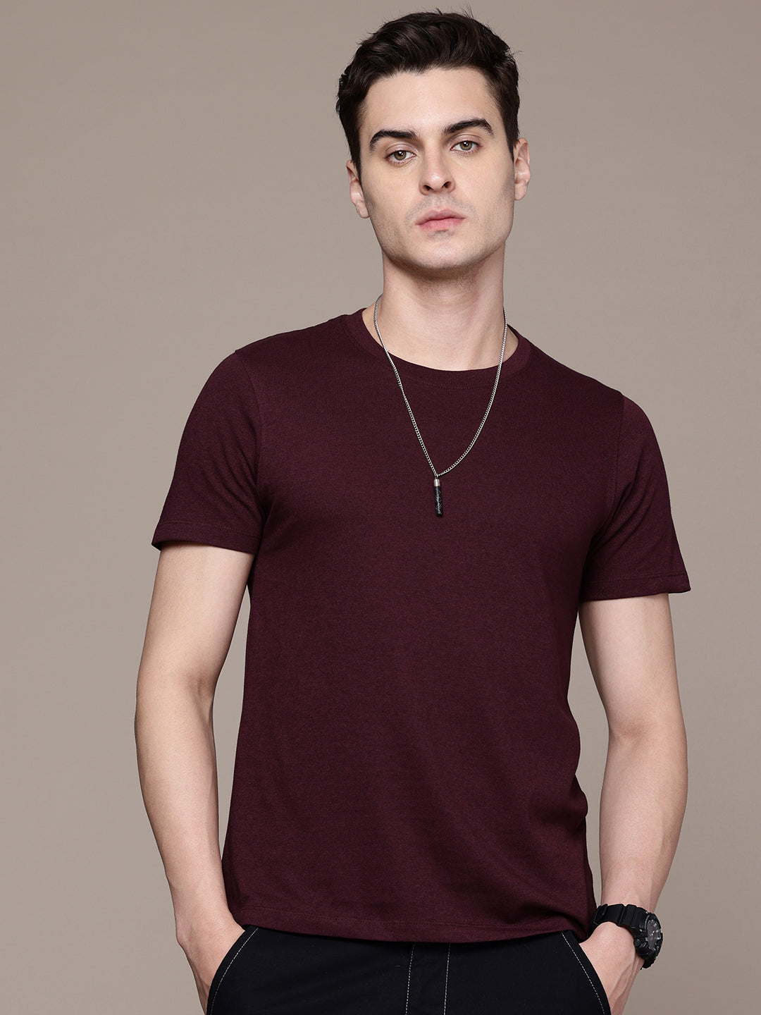 Mens Regular Half Sleeve Burgndy T-Shirt