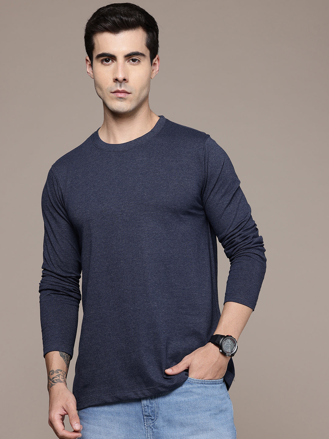 Long Sleeve Navy Melange T-Shirt
