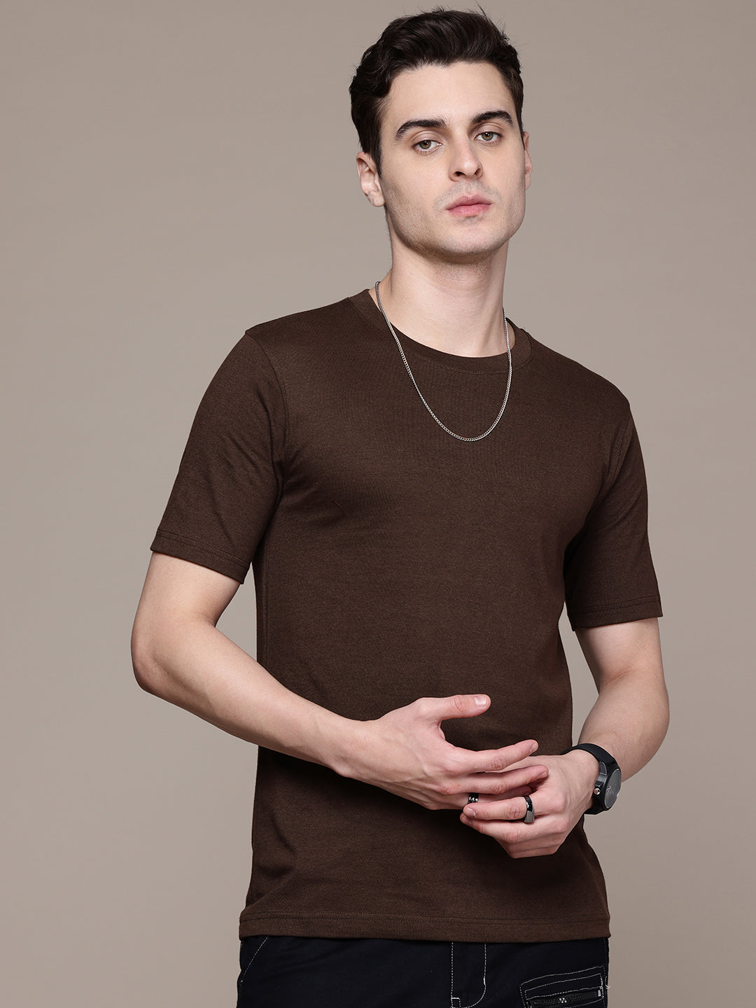 Mens Regular Half Sleeve Coffee Brown T-Shirt
