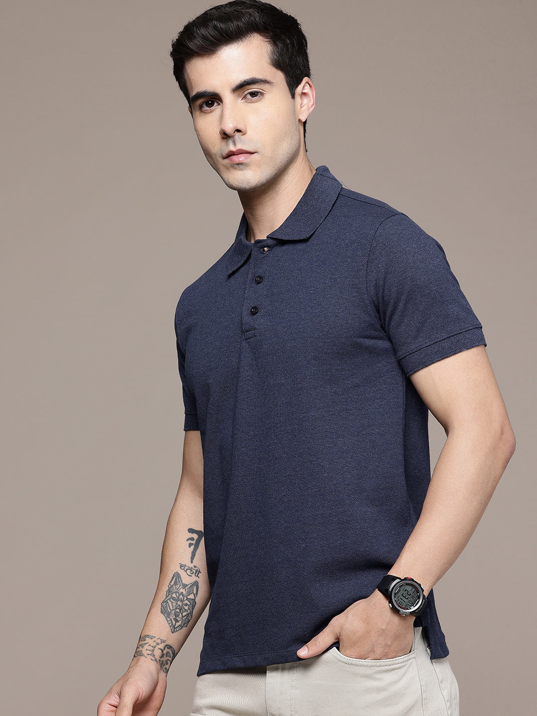 Navy Melange Polo T-Shirt
