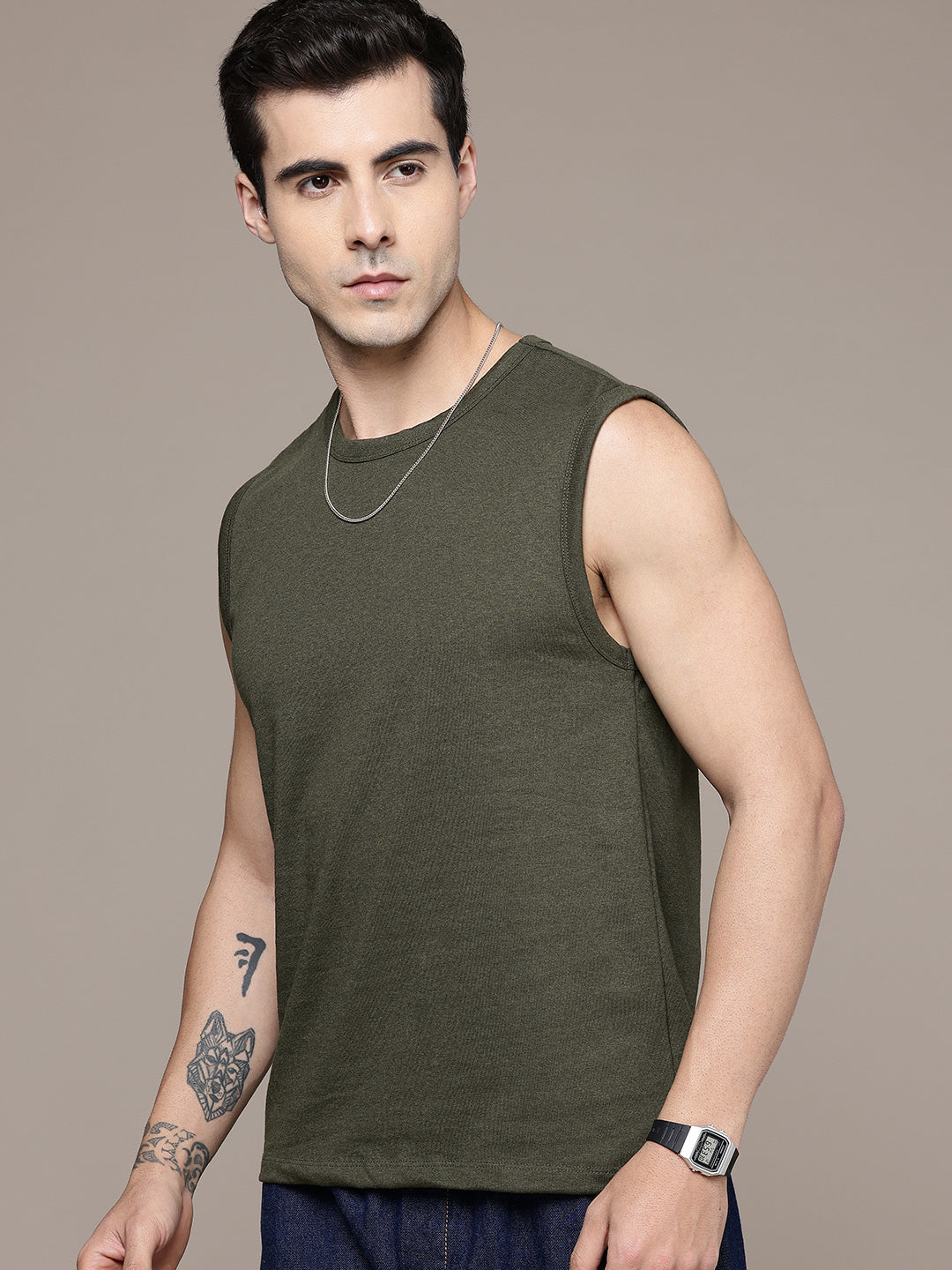 Sleeveless Olive Green T-Shirt