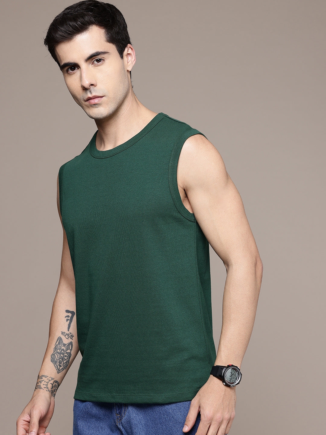 Sleeveless  Bottle Green T-Shirt