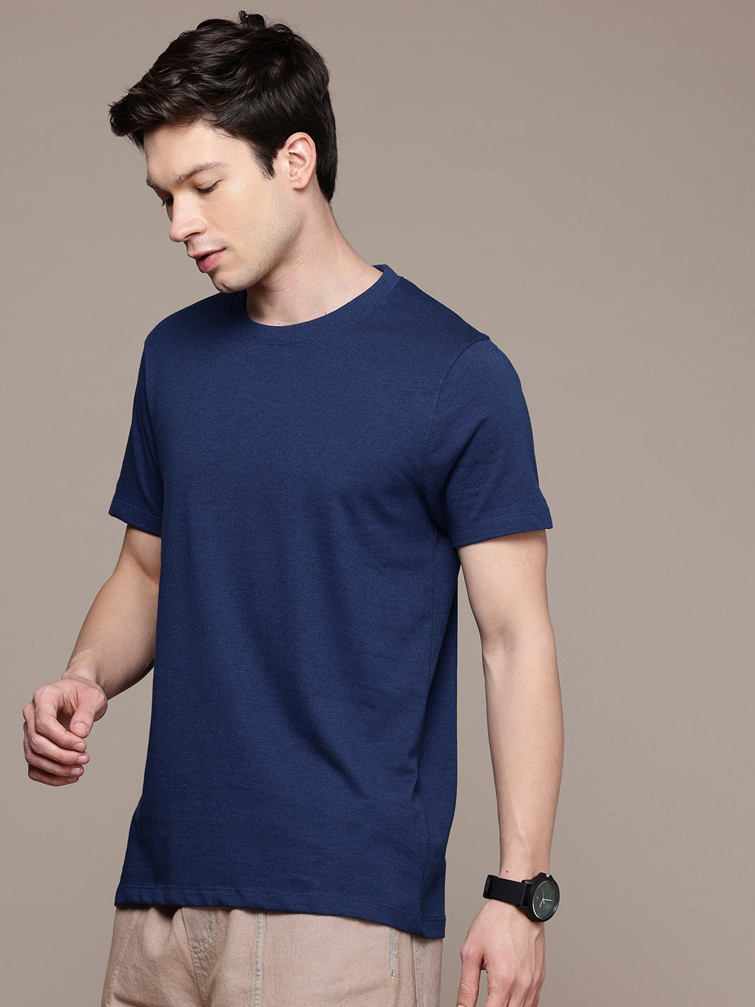 Mens Regular Half Sleeve Airforce Blue T-Shirt