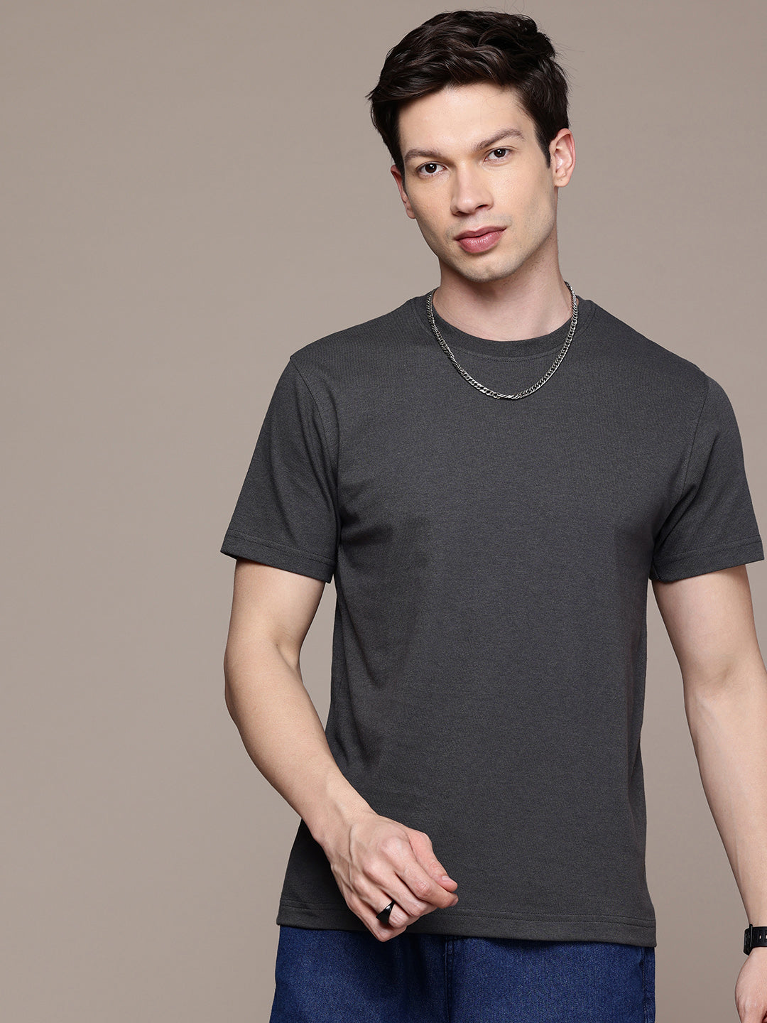 Mens Regular Half Sleeve Steel Grey T-Shirt