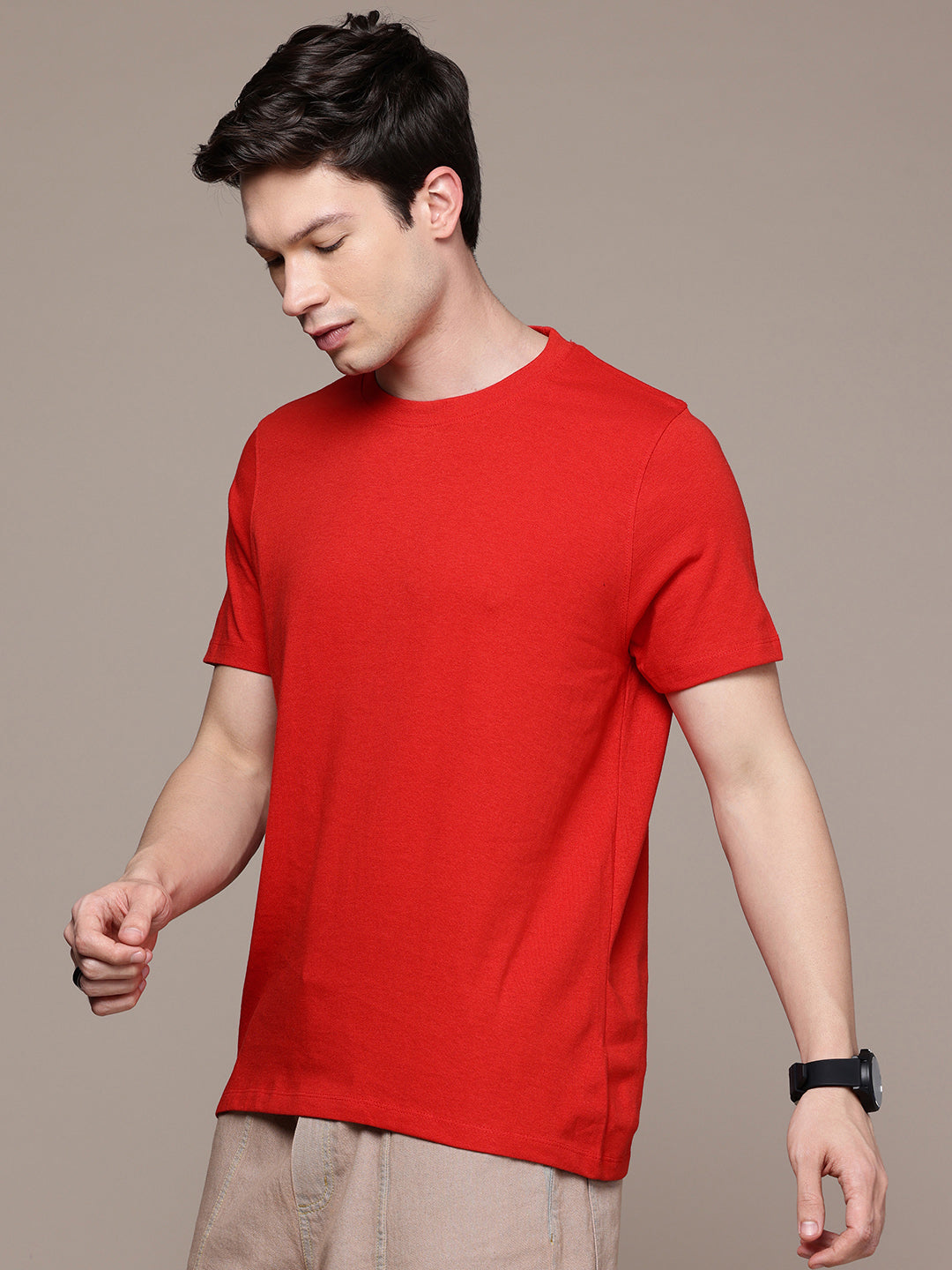 Mens Regular Half Sleeve Red T-Shirt