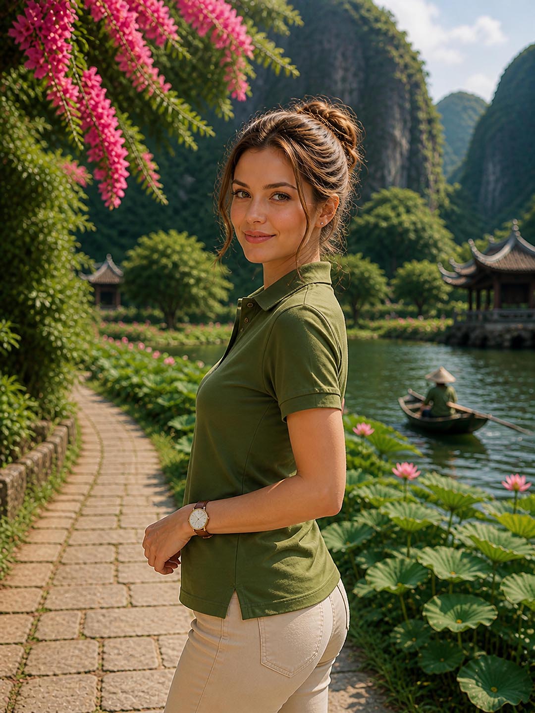Womens Polo Olive Green T-Shirt