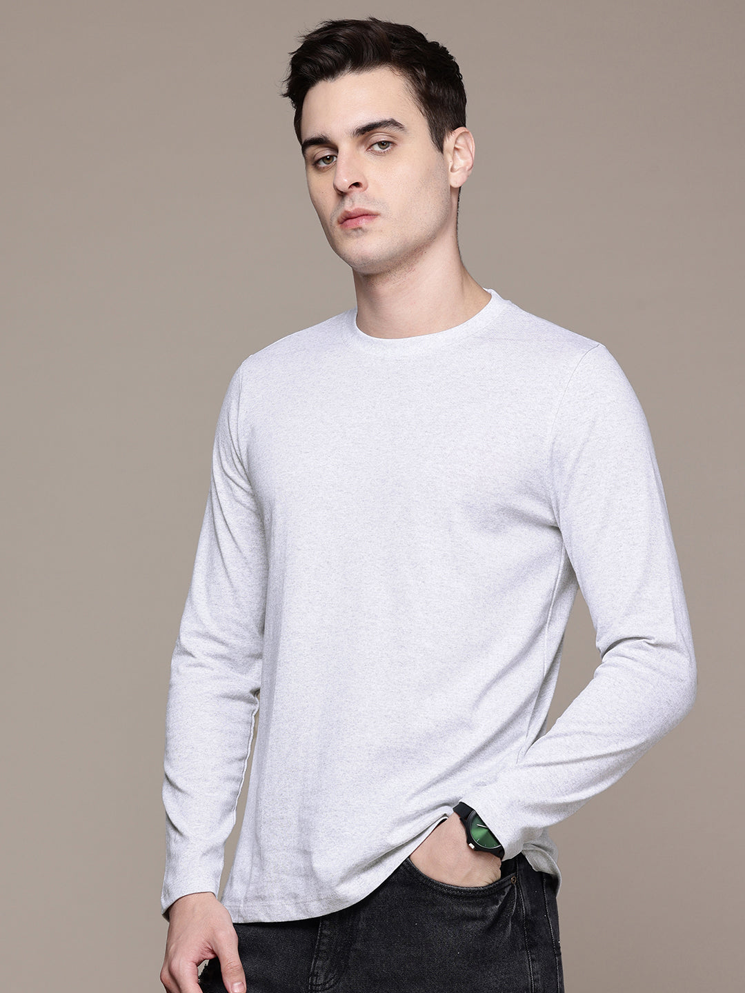 Long Sleeve White Melange  T-Shirt