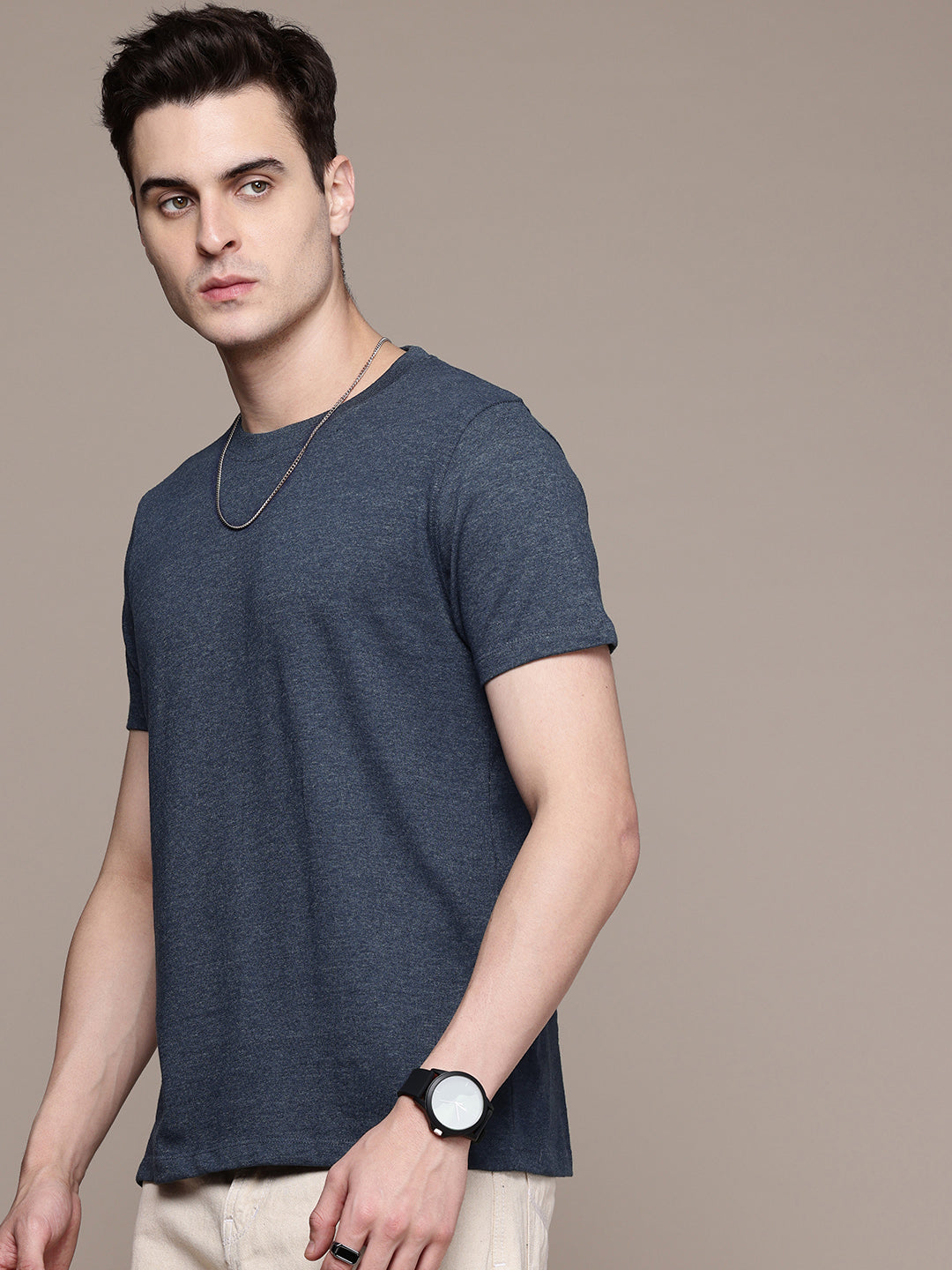 Mens Regular Half Navy Melange T-Shirt