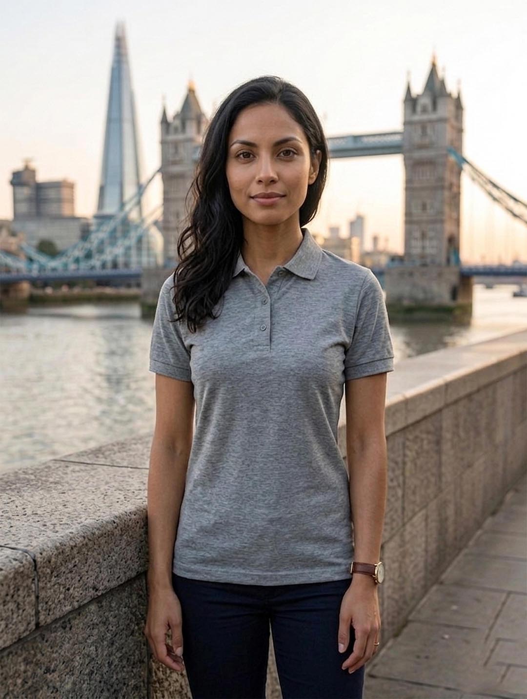 Womens Polo Grey Melange T-Shirt