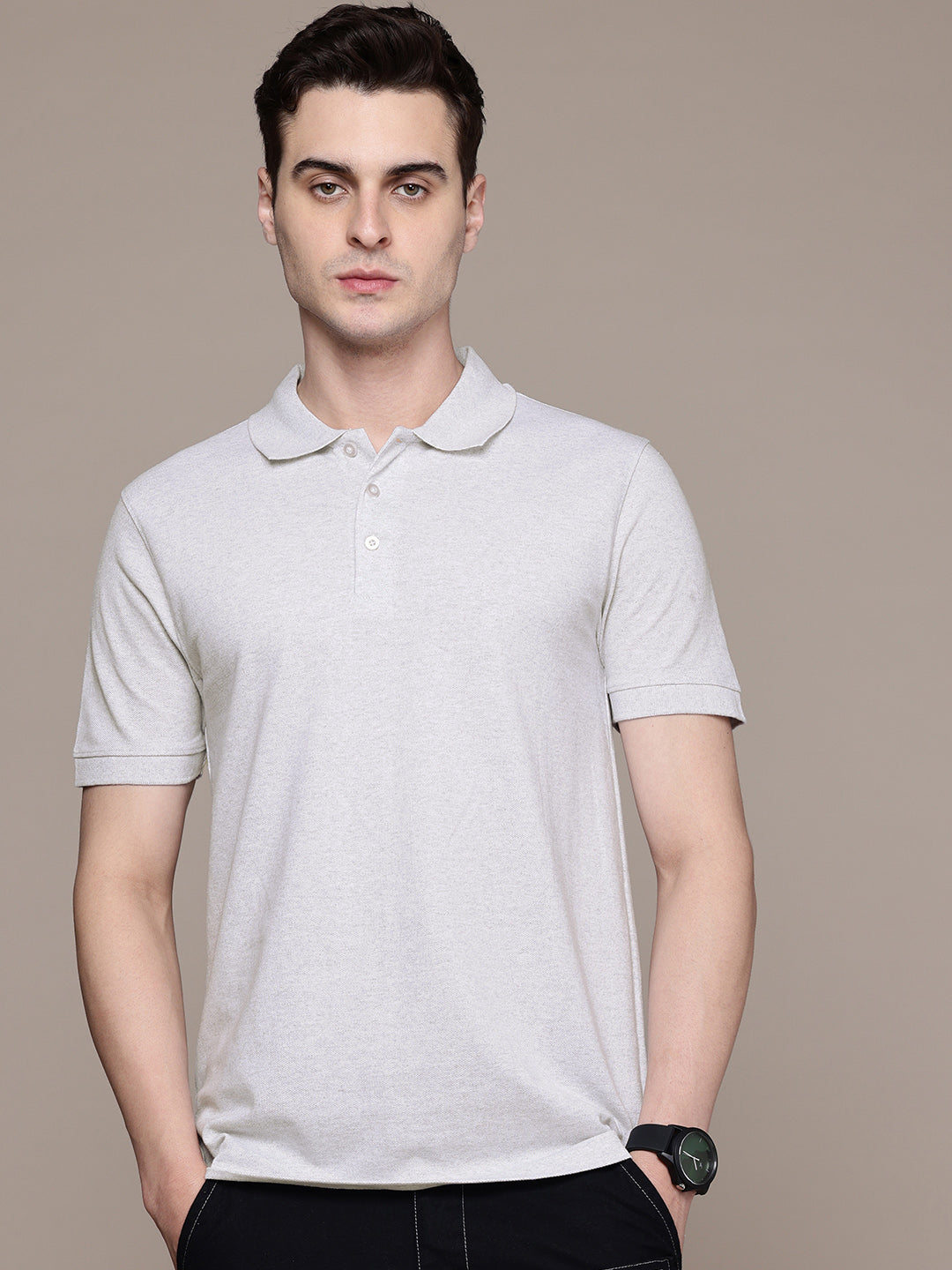 White Melange Polo T-Shirt