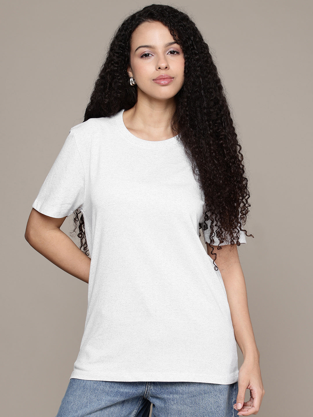 Half Sleeve White Melange T-Shirt
