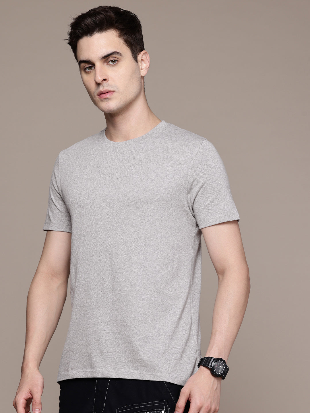 Mens Regular Half Sleeve Grey Melange T-Shirt