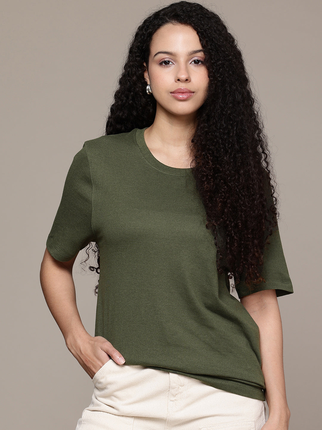 Half Sleeve  Olive Green T-Shirt
