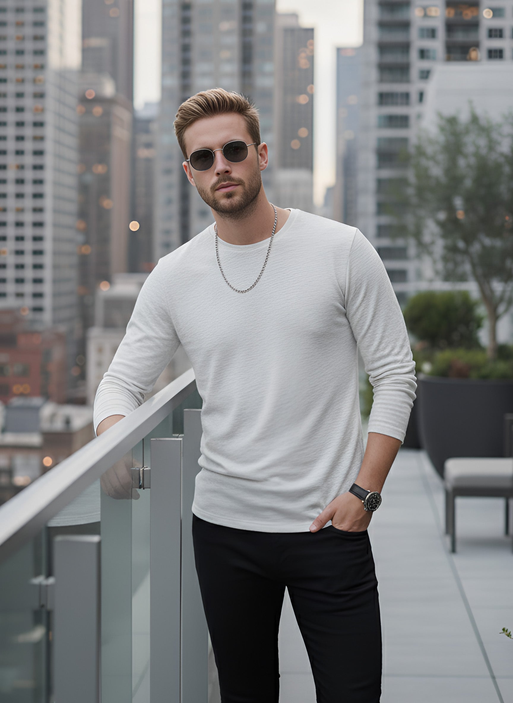 Long Sleeve White Melange  T-Shirt