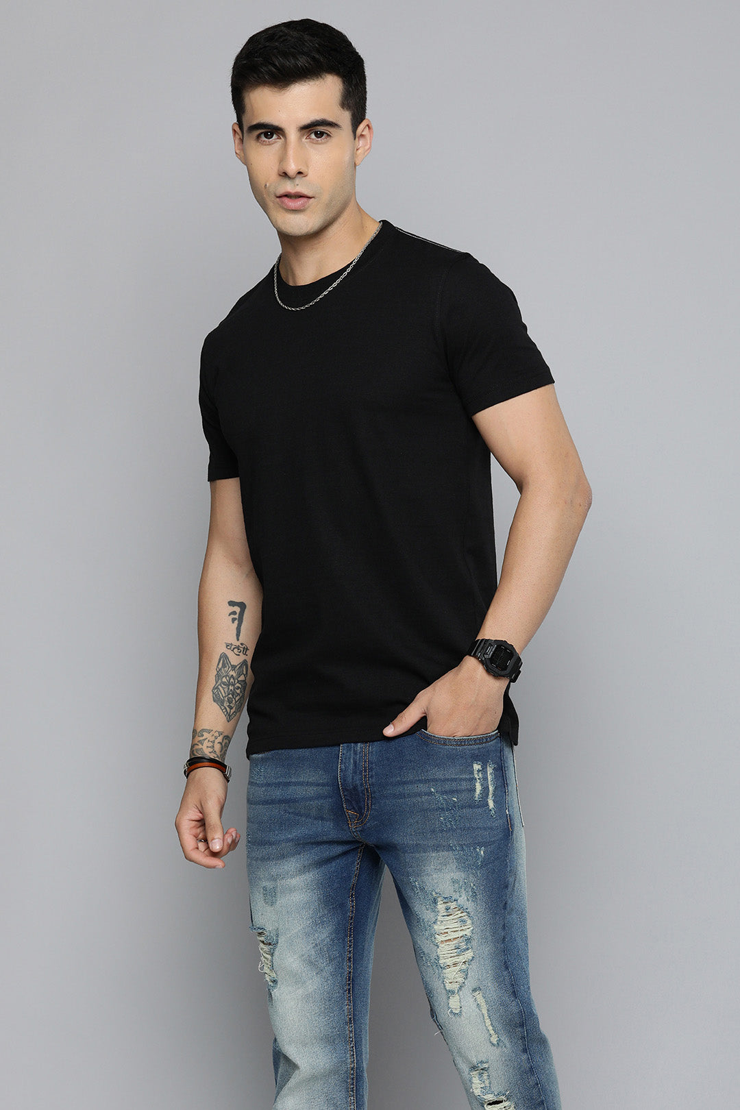 Mens Regular Half Sleeve Black T-Shirt