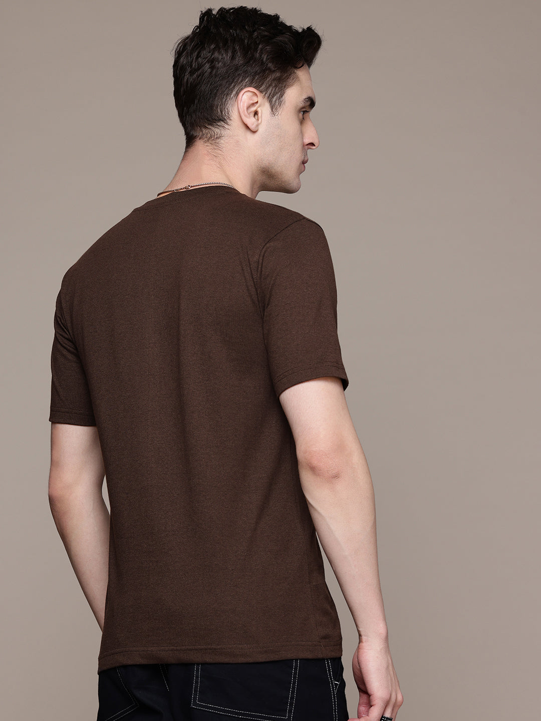 Mens Regular Half Sleeve Coffee Brown T-Shirt