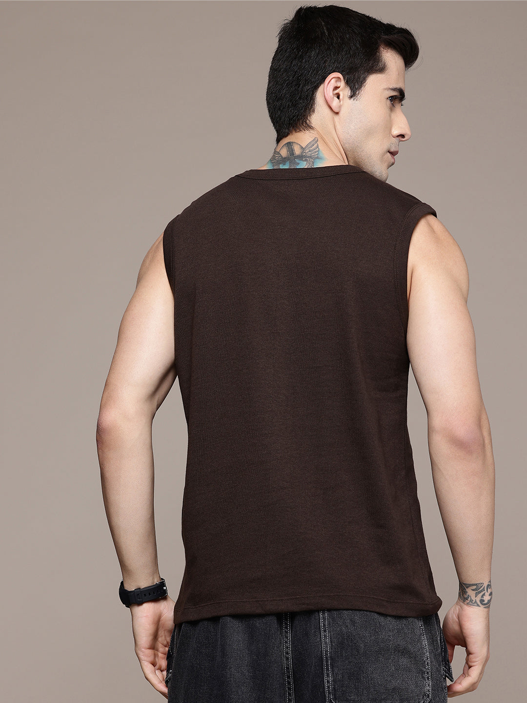 Sleeveless  Coffee Brown  T-Shirt
