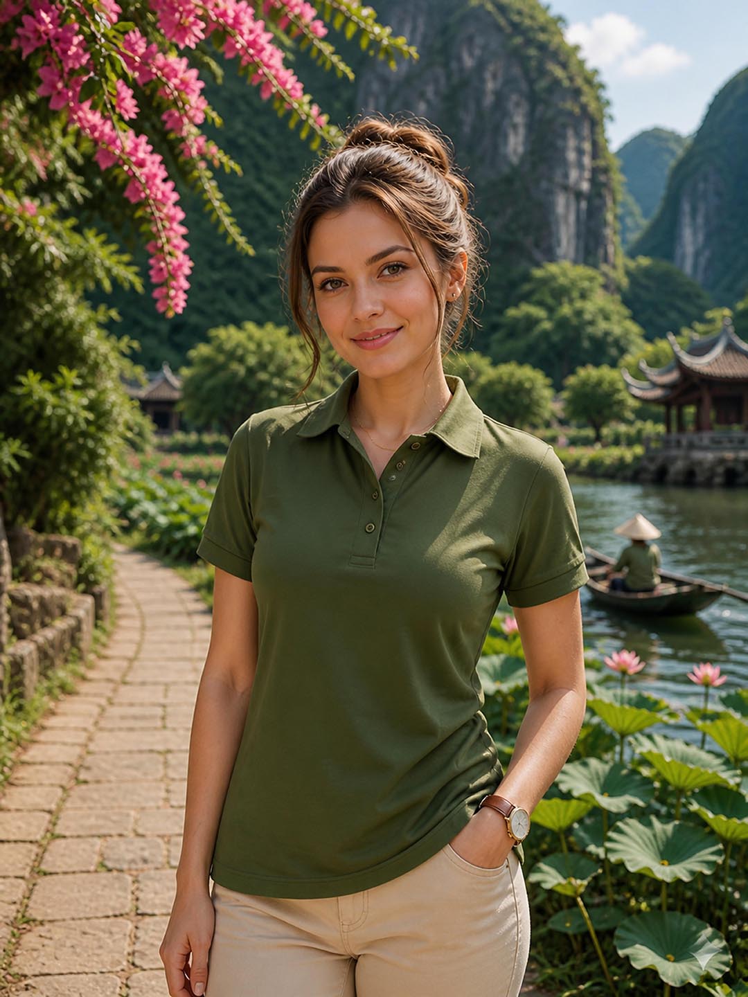 Womens Polo Olive Green T-Shirt