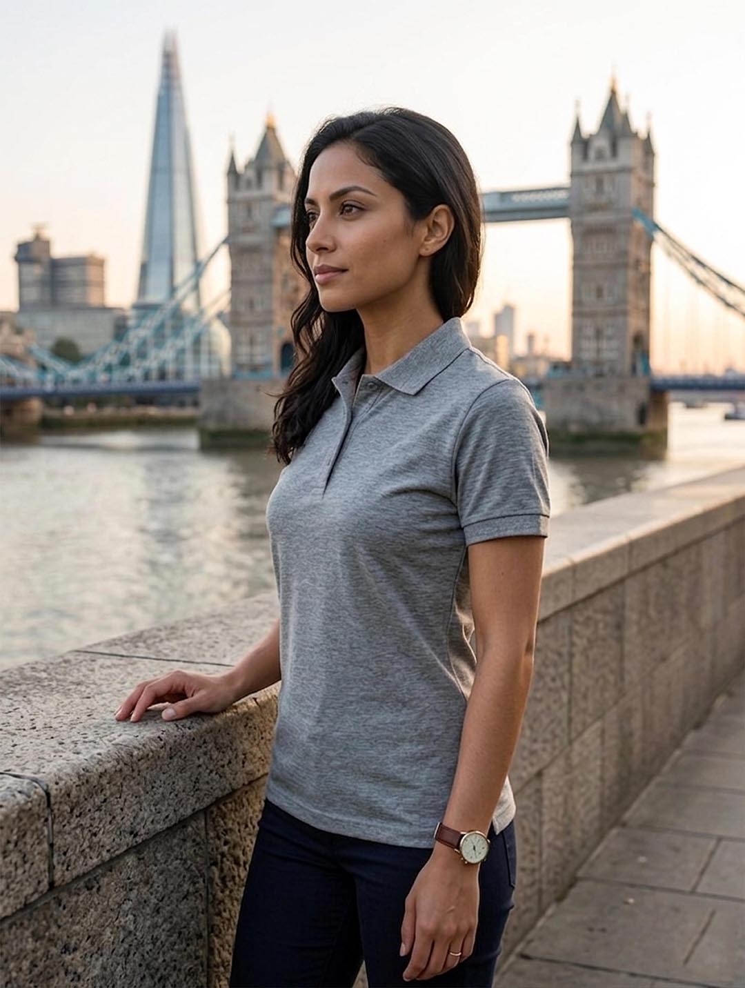 Womens Polo Grey Melange T-Shirt
