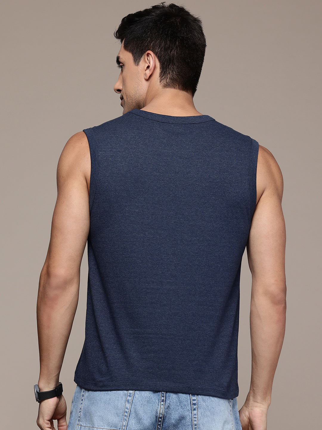 Navy Melange Sleeveless  T-Shirt