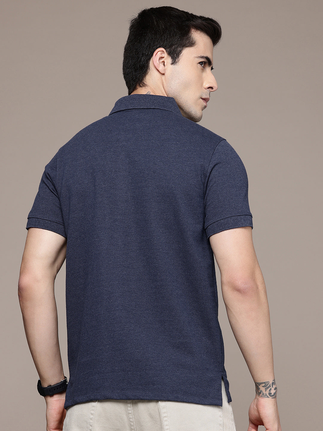Navy Melange Polo T-Shirt