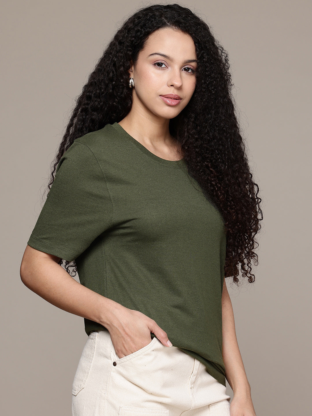 Half Sleeve  Olive Green T-Shirt