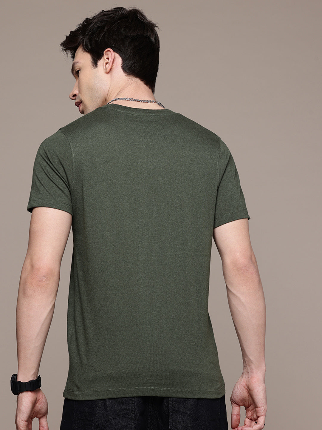 Mens Regular Half Sleeve Olive Green T-Shirt