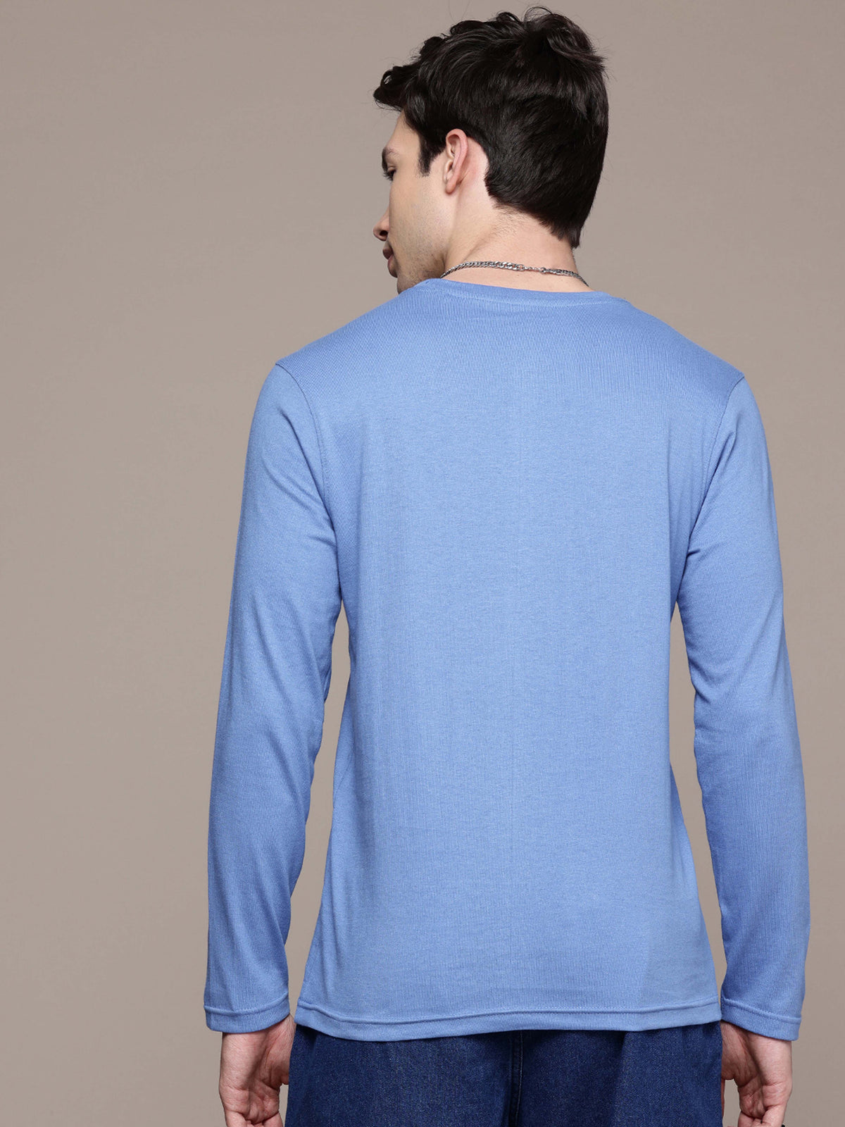 Mens Graphic Long Sleeve Sky Blue T-Shirt