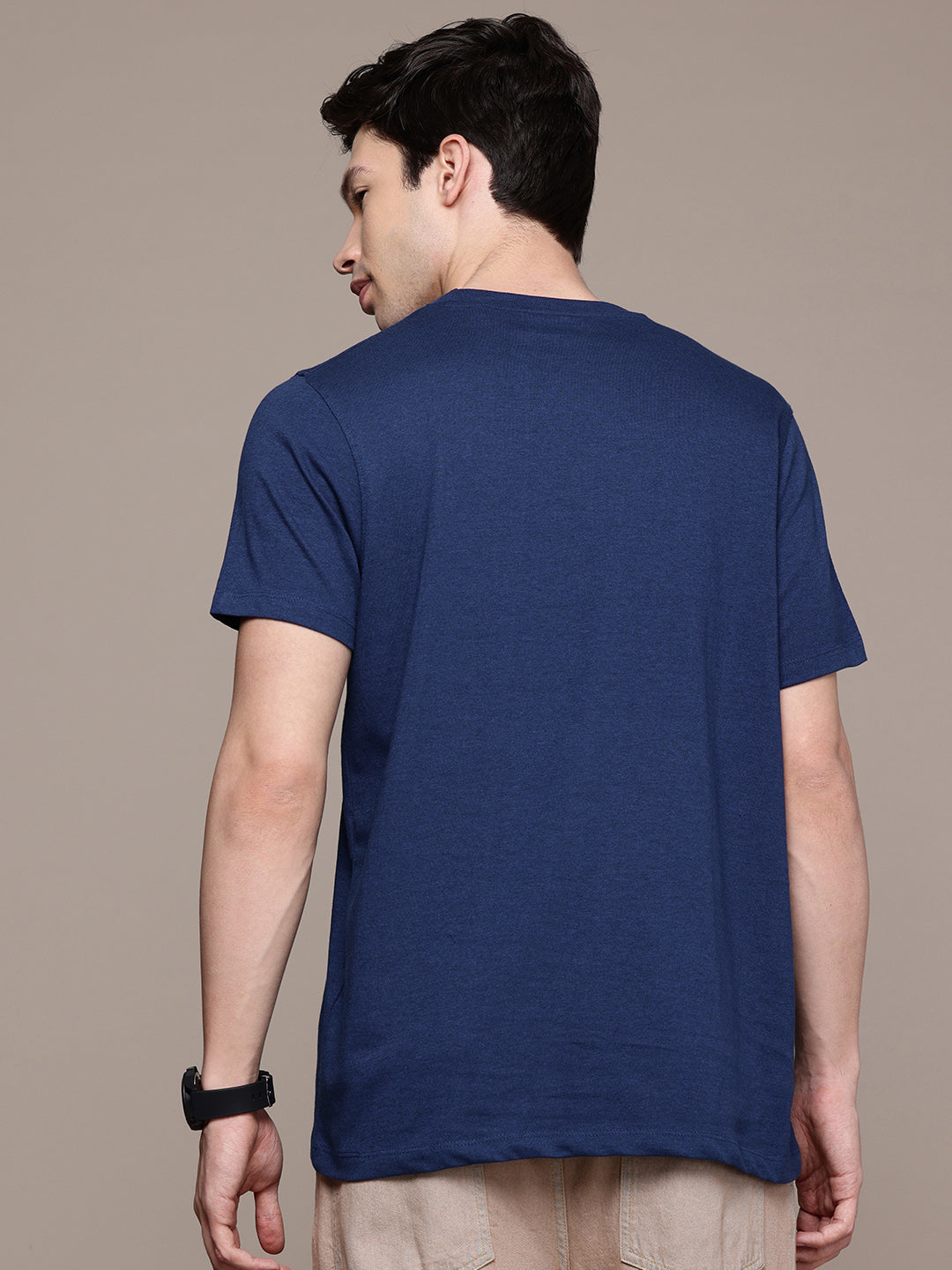 Mens Regular Half Sleeve Airforce Blue T-Shirt