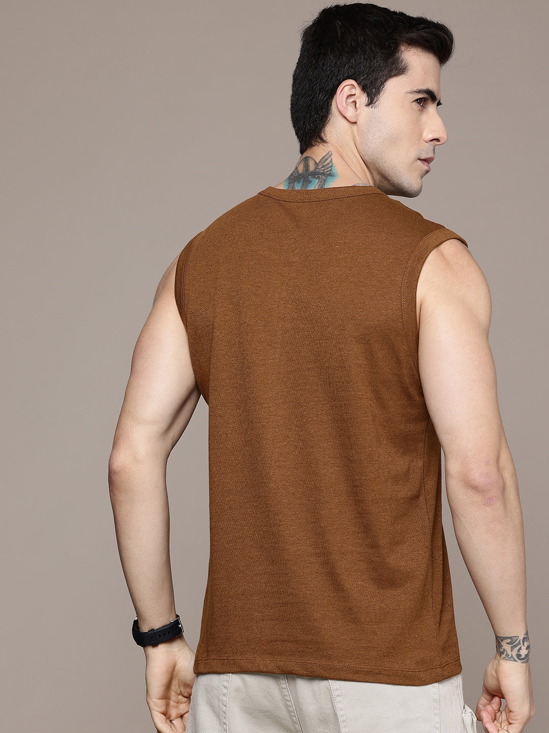 Sleeveless  Mustard Brown T-Shirt