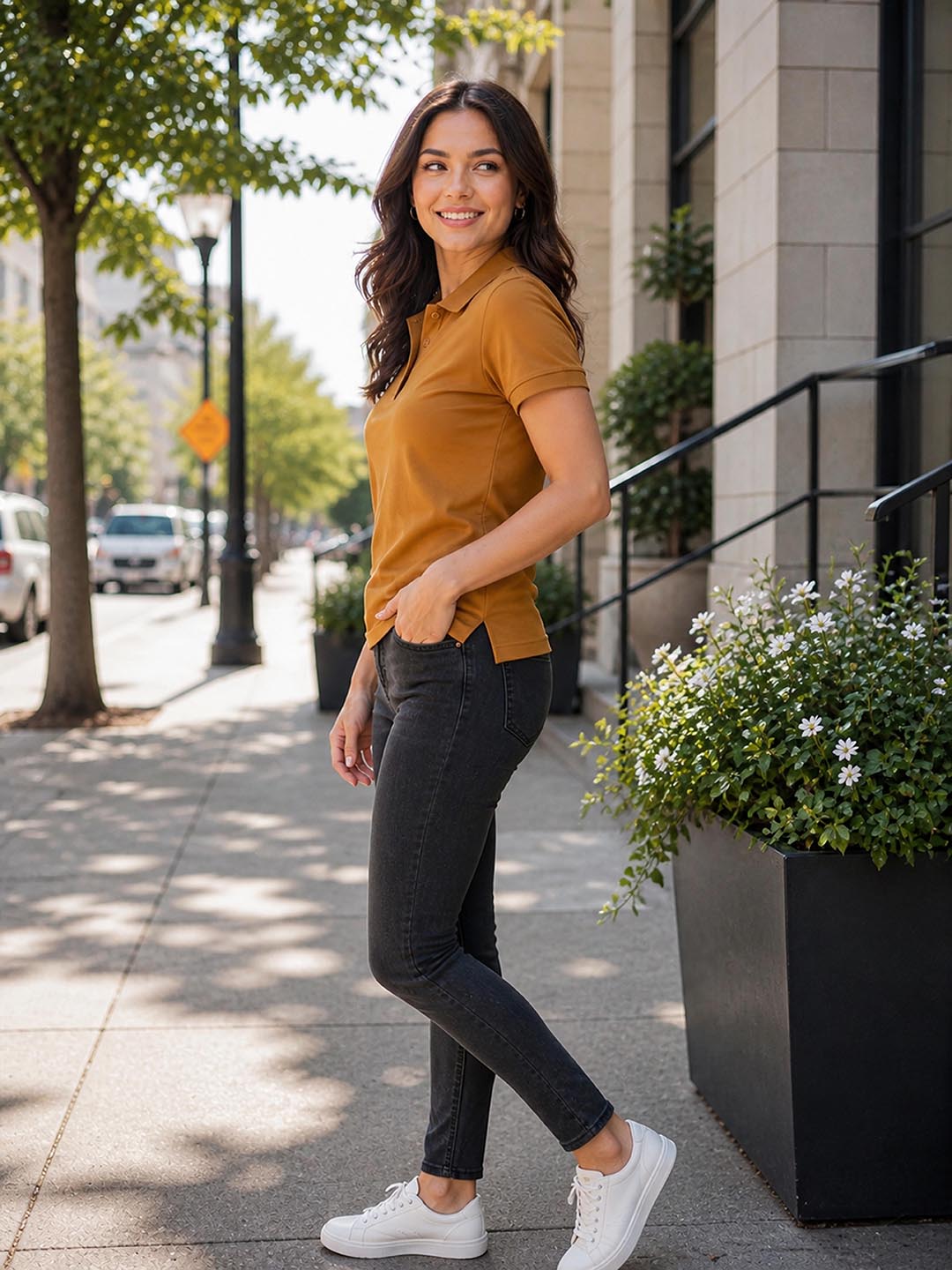 Womens Polo Mustard Brown T-Shirt