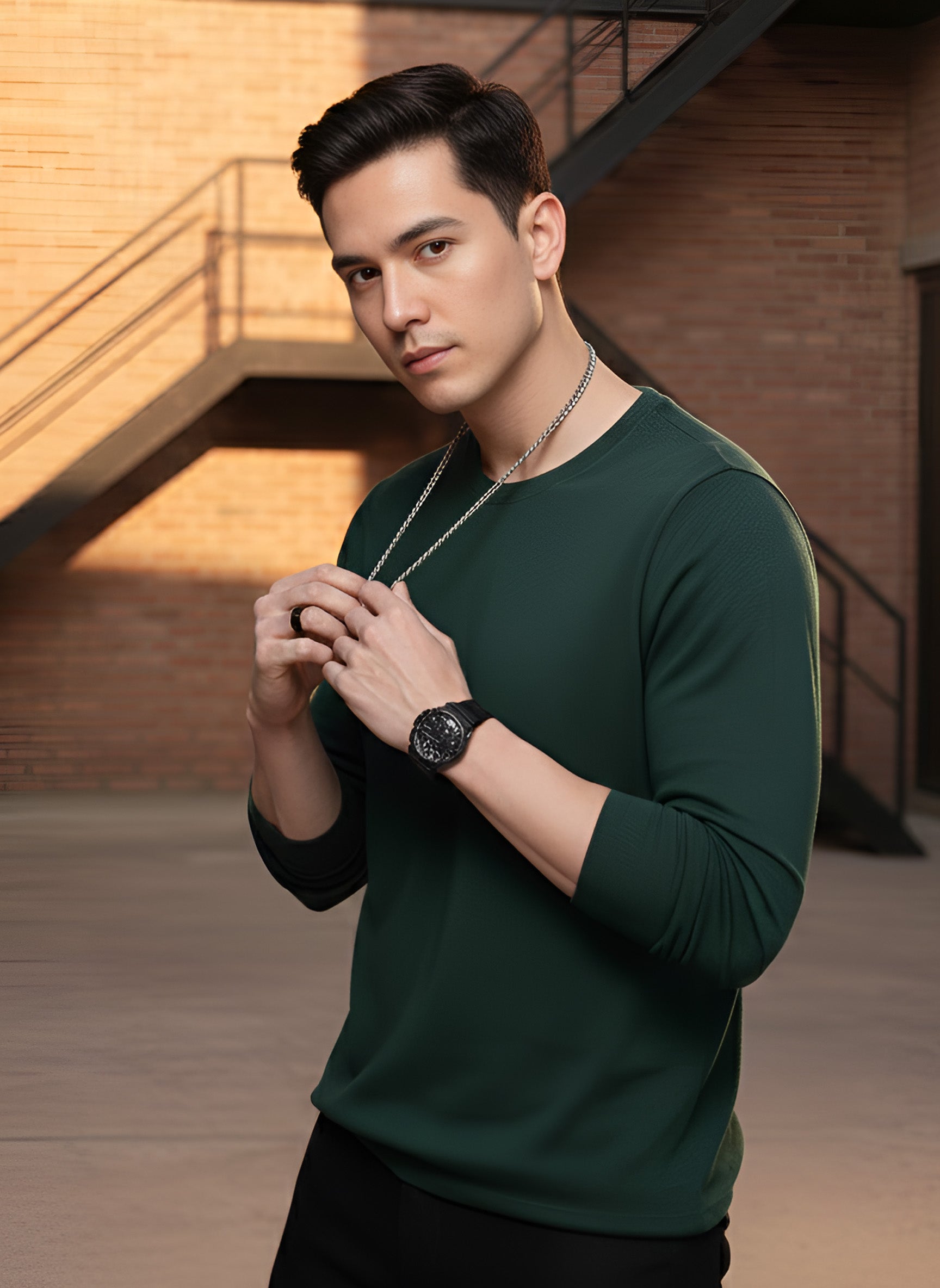 Long Sleeve Bottle Green  T-Shirt