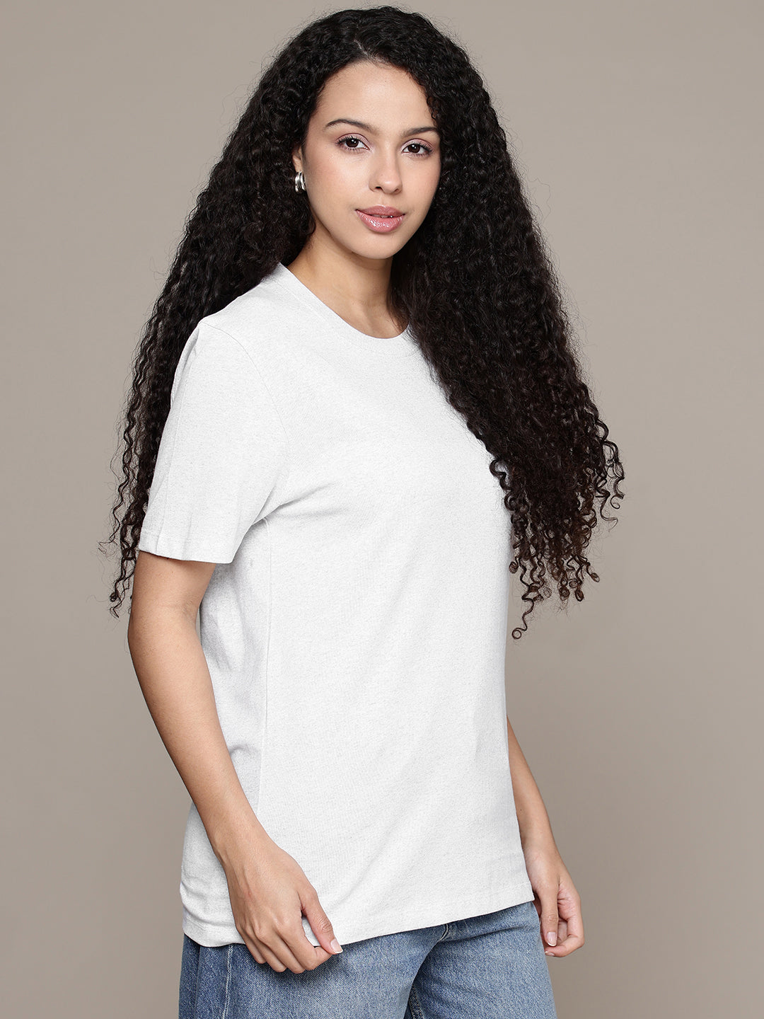 Half Sleeve White Melange T-Shirt
