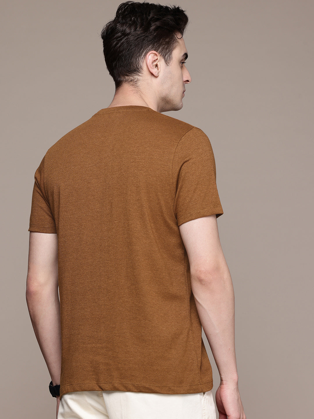 Mens Regular Half Sleeve Mustard Brown T-Shirt