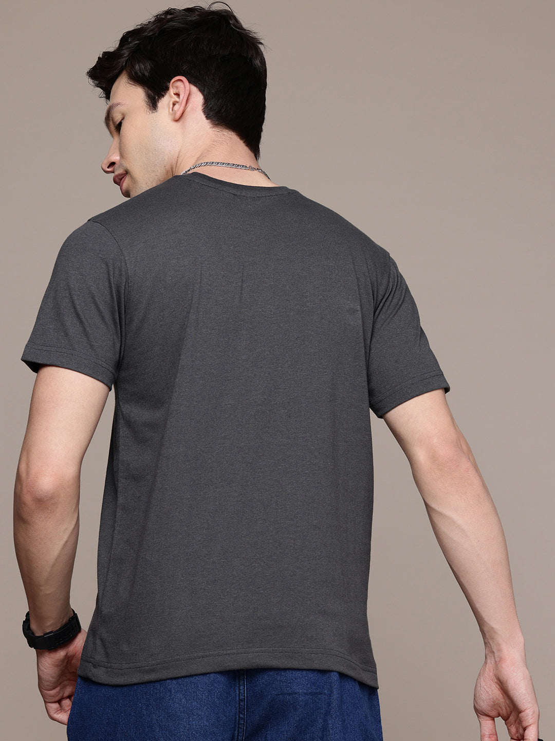 Mens Regular Half Sleeve Steel Grey T-Shirt
