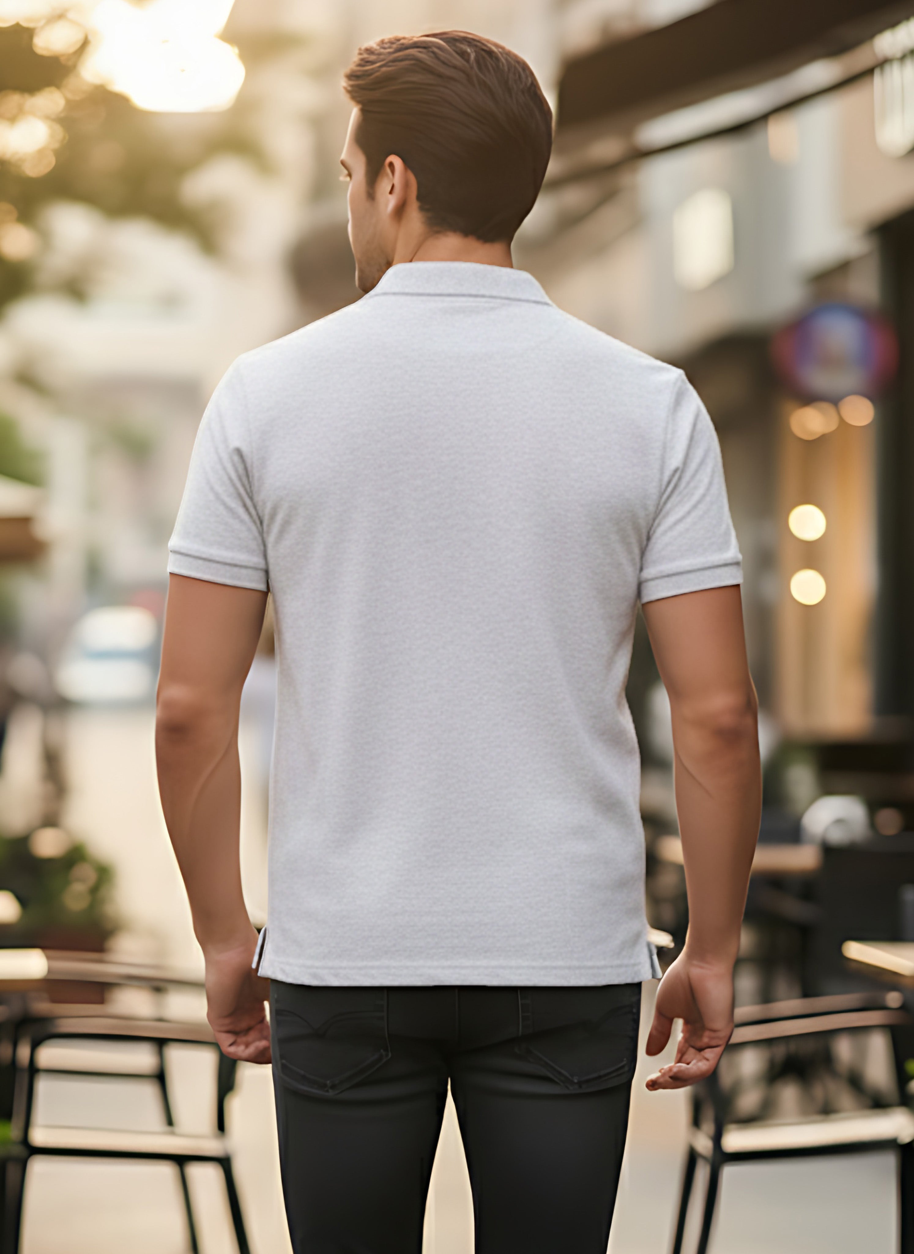 White Melange Polo T-Shirt