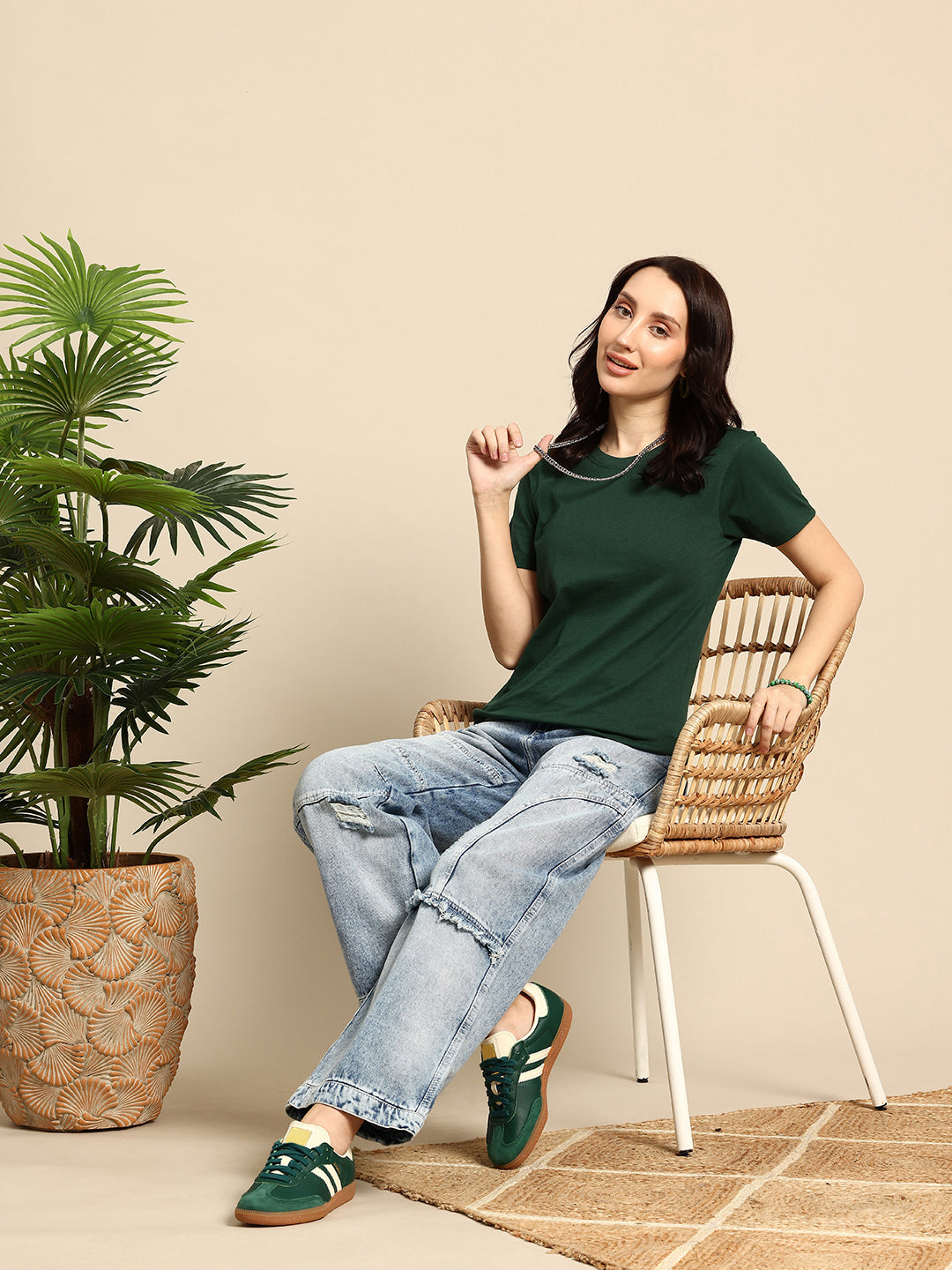 Half Sleeve Bottle Green T-Shirt