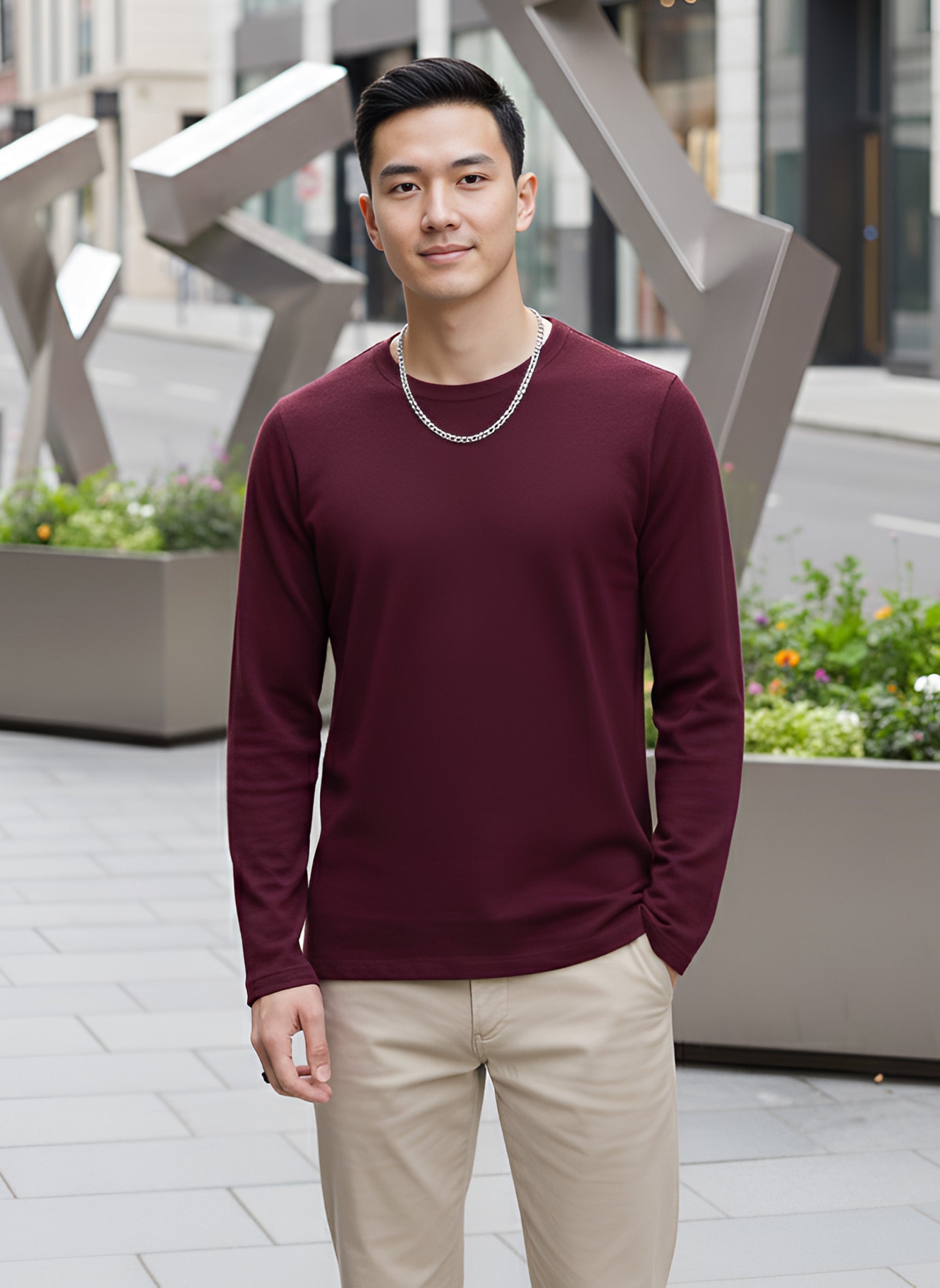 Long Sleeve Bargundy T-Shirt