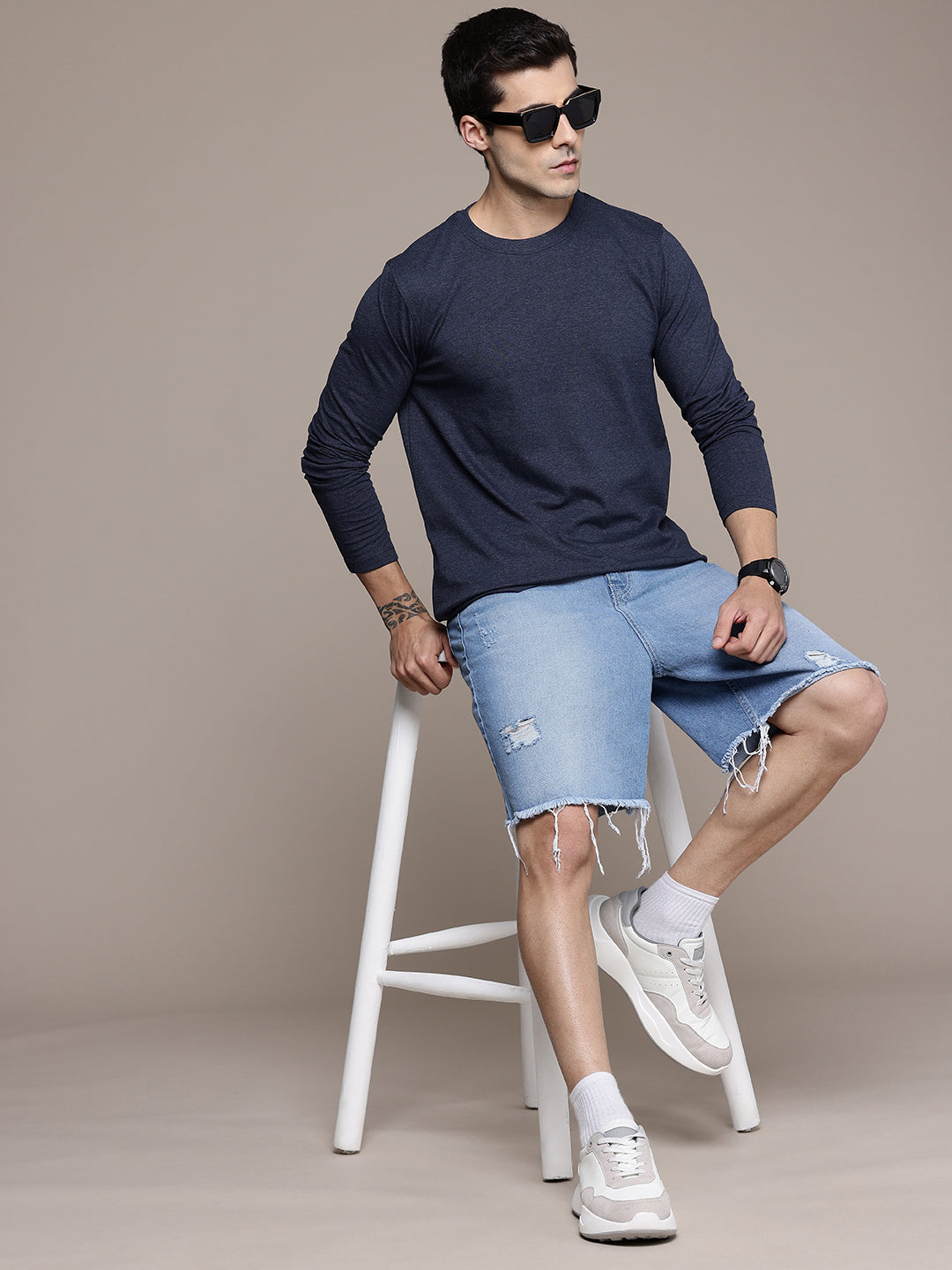Long Sleeve Navy Melange T-Shirt