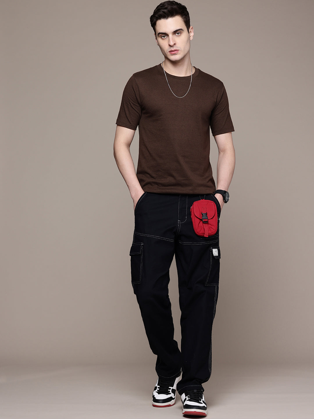 Mens Regular Half Sleeve Coffee Brown T-Shirt