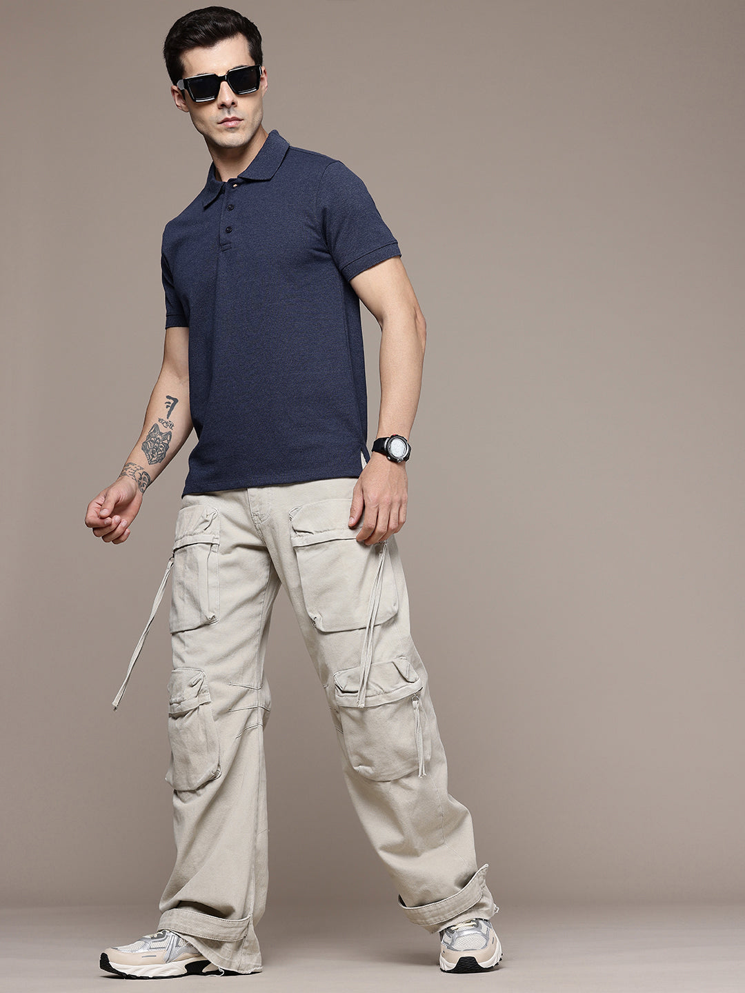 Navy Melange Polo T-Shirt