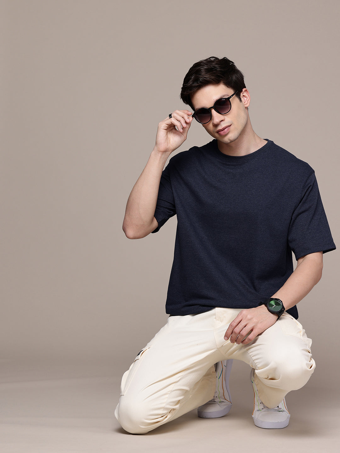 Oversized Navy Melange T-Shirt