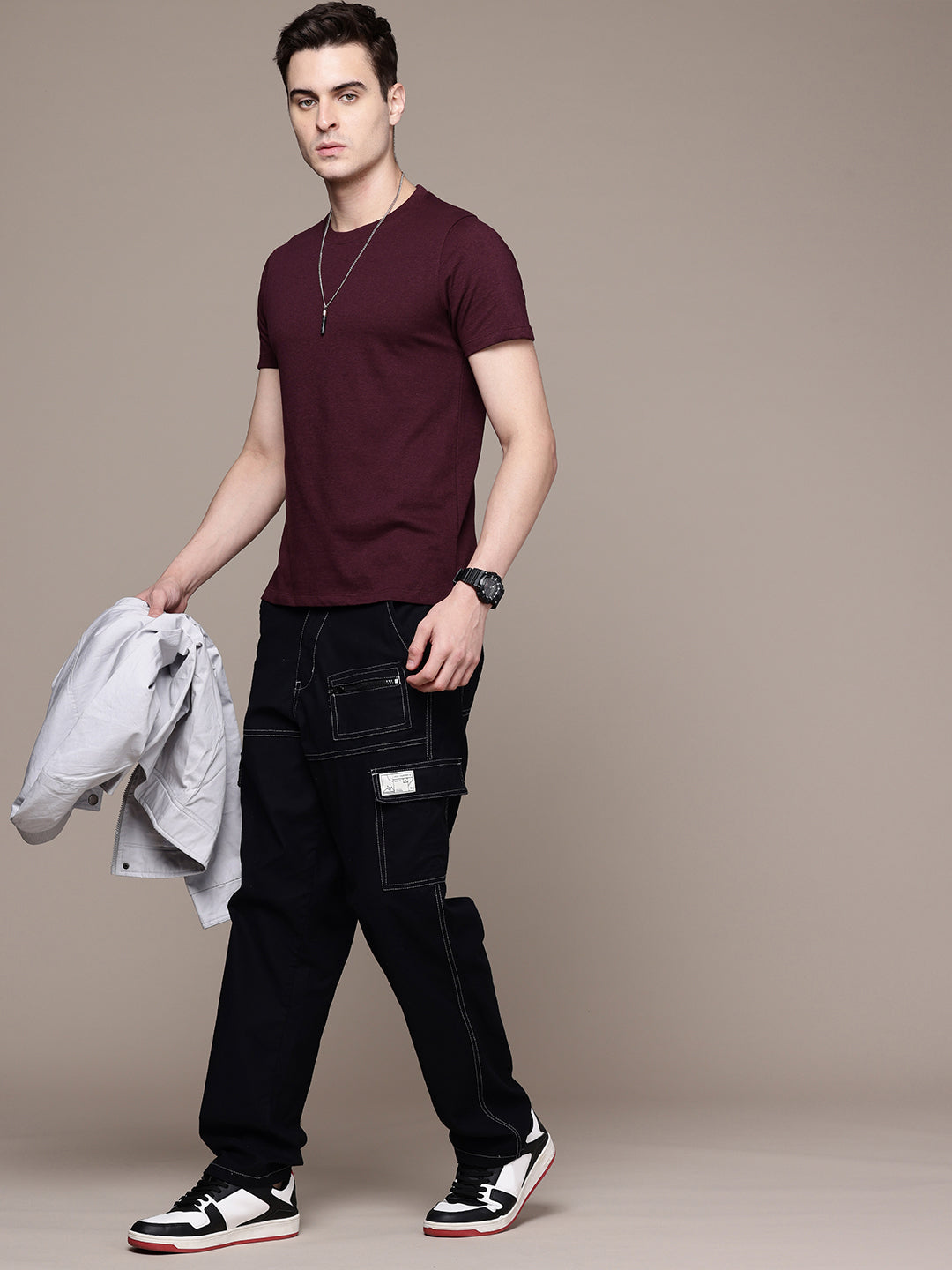 Mens Regular Half Sleeve Burgndy T-Shirt