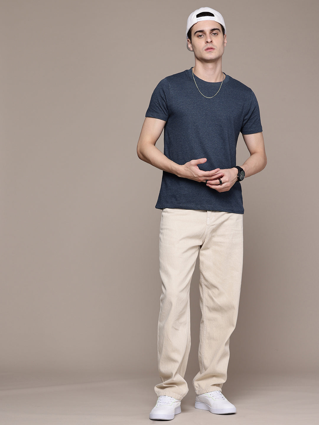 Mens Regular Half Navy Melange T-Shirt