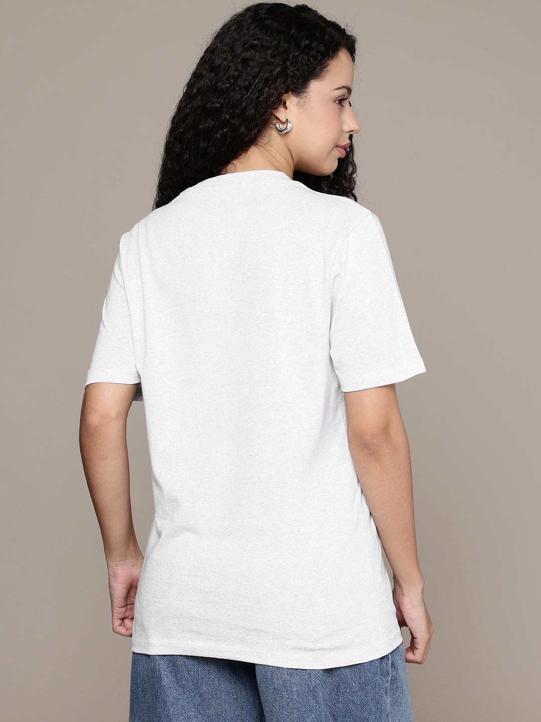 Half Sleeve White Melange T-Shirt