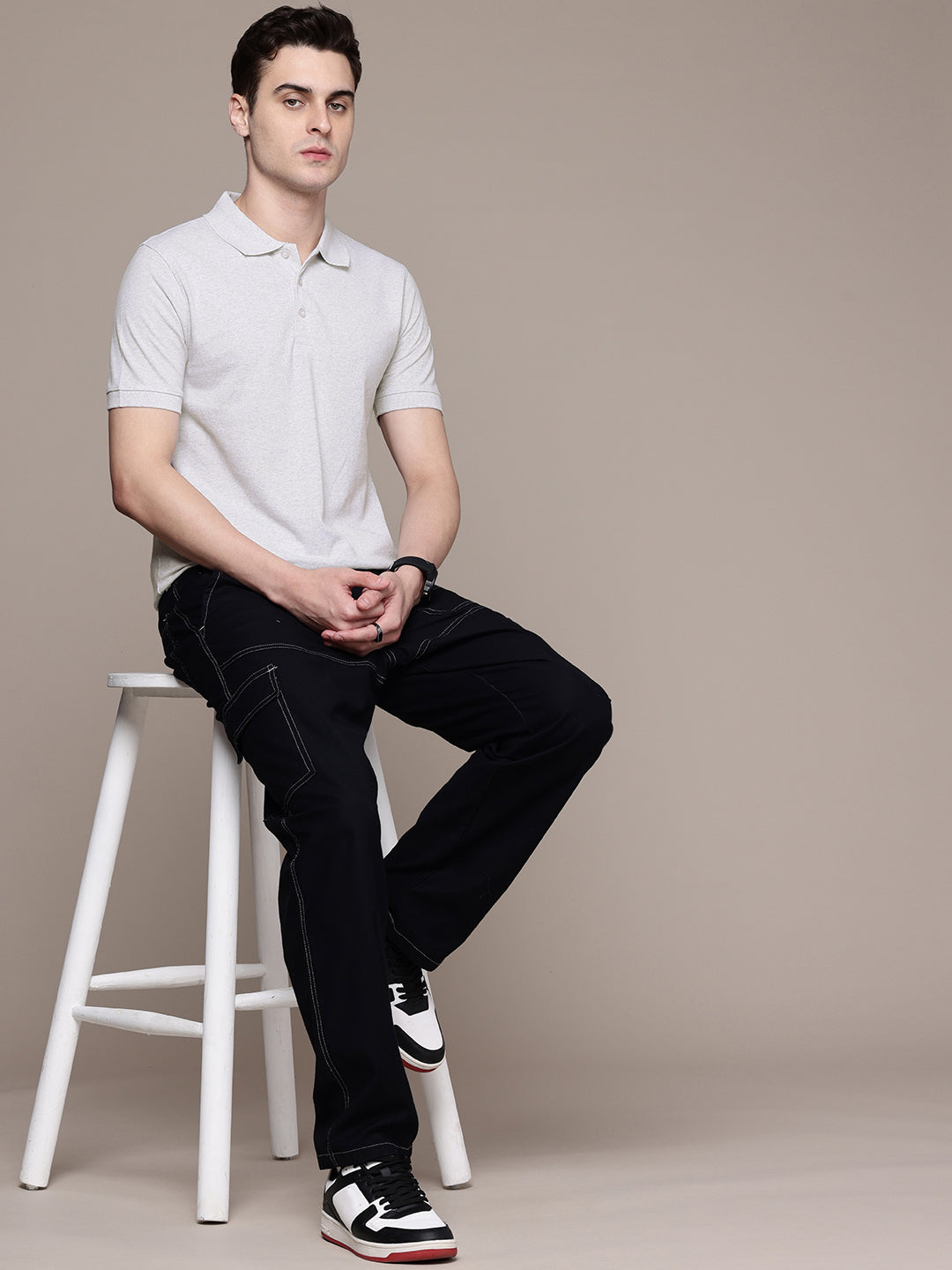 White Melange Polo T-Shirt